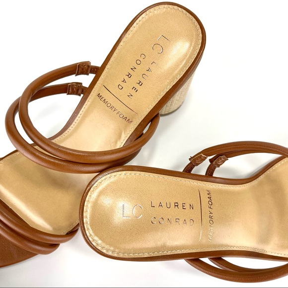 LC LAUREN CONRAD SENCHA COGNAC ROUND BLOCK HIGH HEEL SANDALS🆕 - Picture 11 of 16